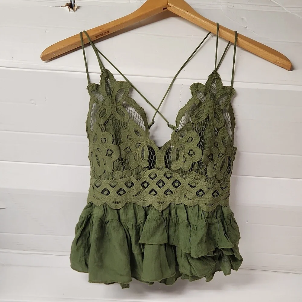 NWT FREE PEOPLE Intimately Women's sz S Olive color adjustable straps tunic - Picture 1 of 8